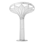 Large white lotus-inspired illuminated stand with wide circular top and tall stem, dramatic event lighting décor rental.