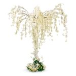 Artificial cherry blossom tree with cascading white blooms on a trunk base, elegant floral décor for weddings, stages, and event backdrops.