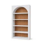 White framed bar-back shelving unit with natural rattan-weave panels from Colonial collection for upscale event bar display