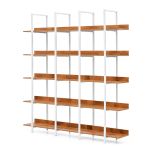 White metal frame bar-back shelving unit with natural wood shelves Edwines Bar Back Natural White for luxury event bar displays