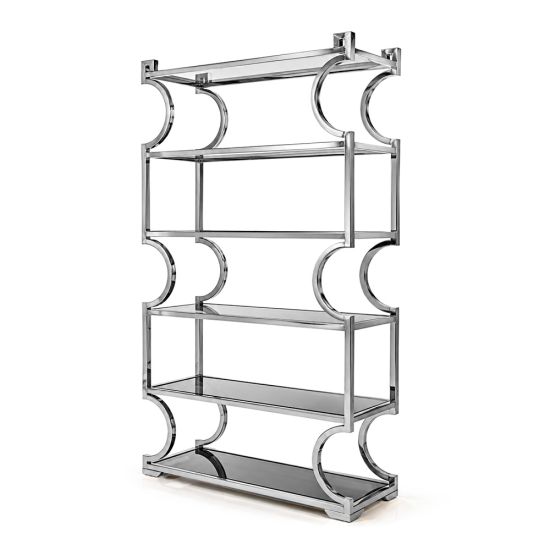 Silver-metal frame back-bar shelving unit with mirrored glass shelves, Empire collection for luxury event bar display