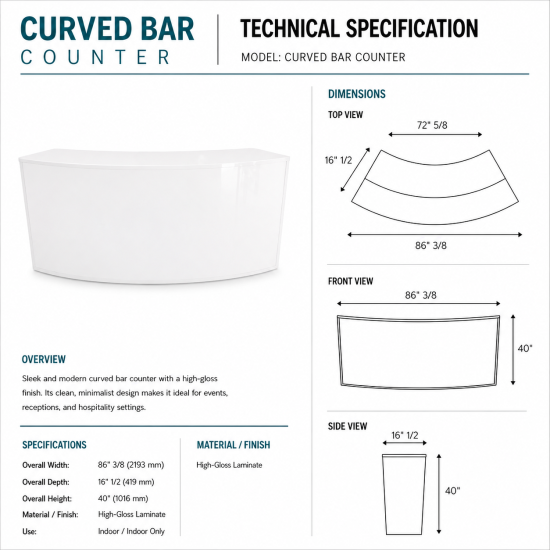 Black blackout acrylic event bar rental unit with sleek high-gloss finish and straight-front modern bar design.