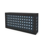 Modern black woven cane bar with dusty blue backing and decorative geometric pattern