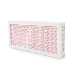 Elegant white woven cane bar with dusty rose backing and geometric lattice design