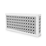 Contemporary white woven cane bar with black backing and geometric cutout pattern
