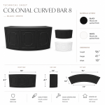 Black Colonial Rattan event bar rental unit with paneled front façade for stylish wedding and cocktail receptions