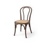 “Mahogany Natural wood bentwood chair with curved top backrest and slender legs, bohemian-style event seating.”