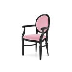 Charming black Chandelle armchair featuring a soft candy pink velvet fabric seat.