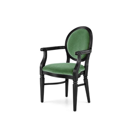 Black framed Chandelle armchair featuring a vibrant tiffany blue teal velvet seat.