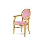 Luxury gold Chandelle armchair upholstered in soft candy pink velvet fabric.