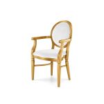 Sophisticated white velvet Chandelle armchair detailed with a gold finish.