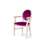 Luxury ivory wood Chandelle armchair featuring vibrant magenta velvet upholstery.