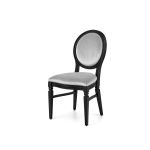 Chandelle chair with a black wood frame and velvet upholstered seat and backrest, elegant event seating for weddings, galas, corporate events, and luxury receptions.