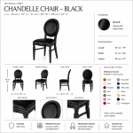 Chandelle chair with a black wood frame and velvet upholstered seat and backrest, elegant event seating for weddings, galas, corporate events, and luxury receptions.