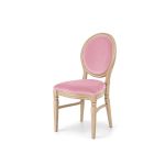 Natural wood Chandelle chair with oval backrest and velvet upholstery for weddings, gala dinners, corporate events, and luxury receptions.