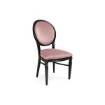 Black Chandelle chair with oval upholstered back and blush seat, elegant vintage-style banquet chair for weddings and formal events