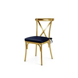 Cross Back Chair Gold Cushion Navy Blue