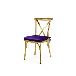 Cross Back Chair Gold Cushion Purple