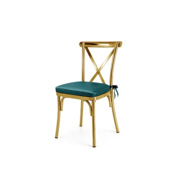 Cross Back Chair Gold Cushion Teal