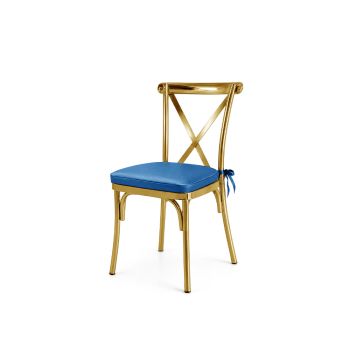 Cross Back Chair Gold Cushion Turquoise