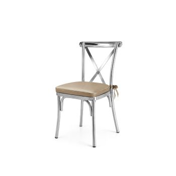 Cross Back Chair Silver Cushion Champagne