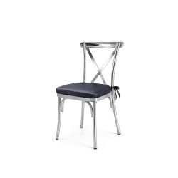 Cross Back Chair Silver Cushion Dark Grey