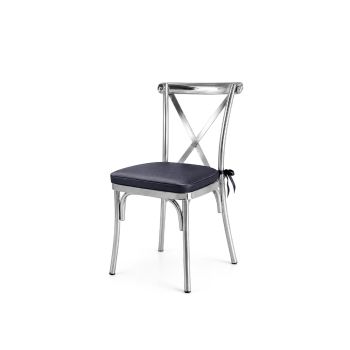Cross Back Chair Silver Cushion Dark Grey