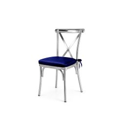 Cross Back Chair Silver Cushion Royal Blue