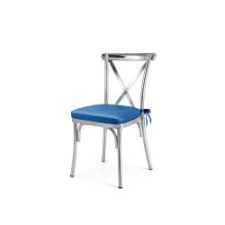 Cross Back Chair Silver Cushion Turquoise