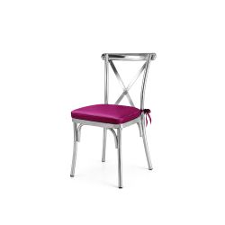 Cross Back Chair Silver Cushion Fucshia