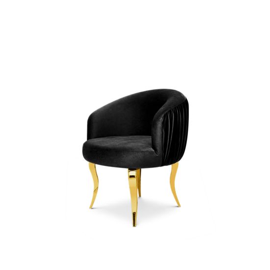 reflection armchair with curved backrest, pleated side detailing, and sleek silver mirrored legs, designed for luxury lounge and event seating.
