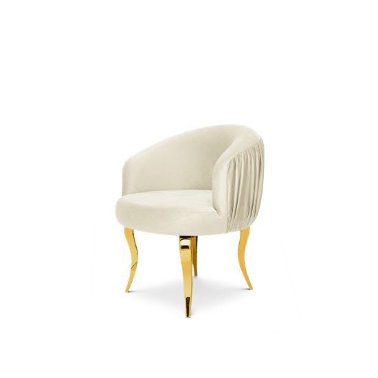 reflection armchair with curved backrest, pleated side detailing, and sleek silver mirrored legs, designed for luxury lounge and event seating.