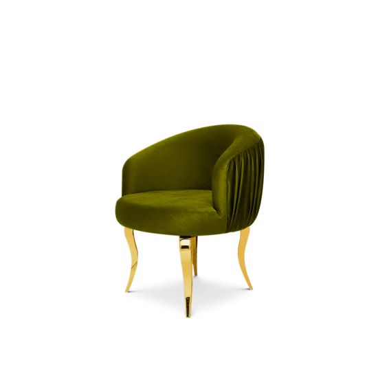 reflection armchair with curved backrest, pleated side detailing, and sleek silver mirrored legs, designed for luxury lounge and event seating.