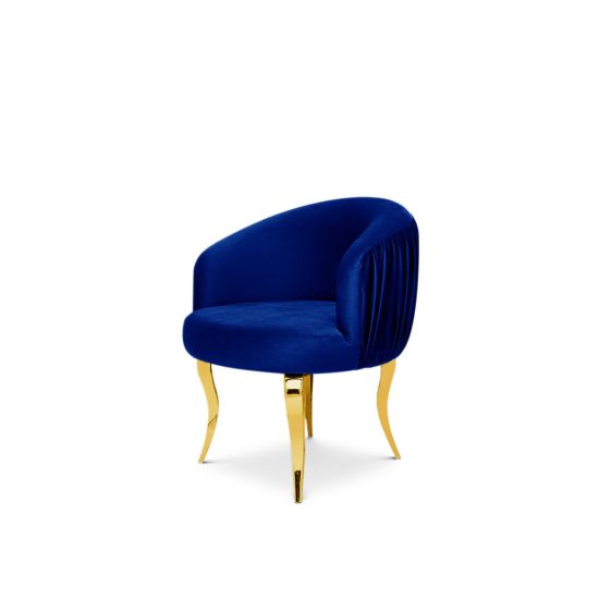 reflection armchair with curved backrest, pleated side detailing, and sleek silver mirrored legs, designed for luxury lounge and event seating.