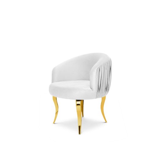 reflection armchair with curved backrest, pleated side detailing, and sleek silver mirrored legs, designed for luxury lounge and event seating.