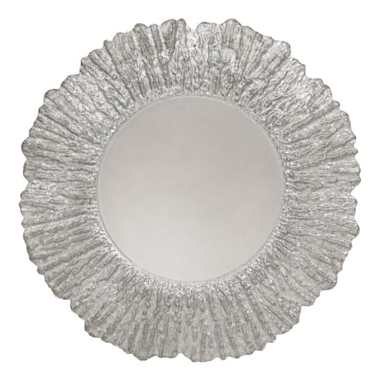 Pearl silver deniz flower charger plate with radiating textured rim and smooth center, elegant metallic-look charger for upscale event tables
