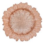 Copper reef charger plate with organic textured glass surface and scalloped irregular edge, warm metallic charger for elegant event tables