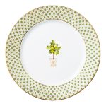 Giardino di Limoni charger plate with green geometric border, gold trim and lemon tree center design for luxury table décor