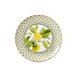 Giardino di Limoni salad plate with lemon branch design, green patterned border and gold trim for elegant summer table settings