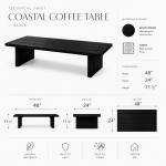 Contemporary rectangular outdoor coffee table crafted from black wood with slatted tabletop design