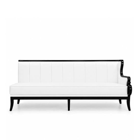 Empire sofa left-arm section in white with black frame and channel lines, modular lounge seating rental for weddings and events.