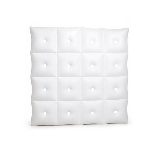 White inflatable wall panel with quilted square texture, versatile event backdrop or divider for photo areas, lounges, and modern event layouts