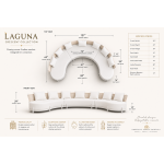 Laguna Crescent curved sofa with ivory upholstery, rope-woven backrest, white frame, and three accent pillows.