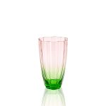Tulip Flower pink and green water goblet with a ribbed body and scalloped rim, perfect for weddings, luxury events, and elegant table décor.