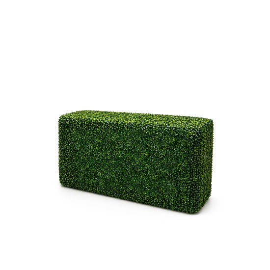 Rectangular artificial hedge wall panel with dense green foliage, greenery backdrop for weddings, photo ops, and event décor styling.