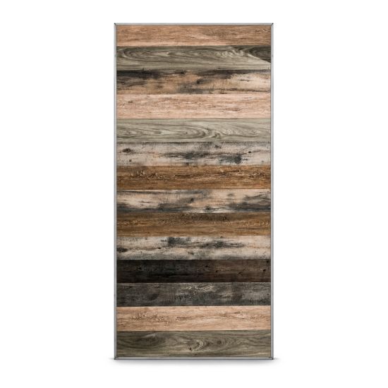 Rustic mixed wood panel backdrop with horizontal plank texture in 4x8 size, warm feature wall for weddings and event staging.