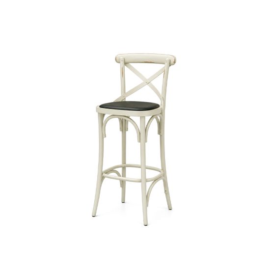 GH Coco barstool white with Black cushioned seat pad and sleek frame, ideal for event bar and lounge seating