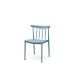 Blue South Side chair with slatted back and simple modern frame, colorful event seating for weddings, parties, and dining setups