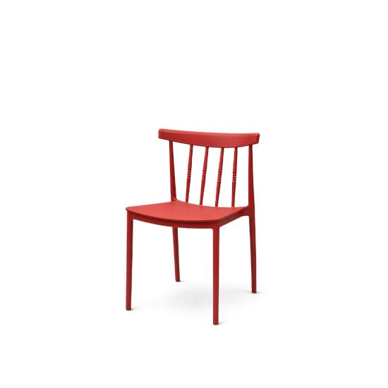 Red South Side chair with slatted back and sleek frame, bold modern dining chair for events, receptions, and party seating