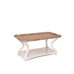 French country rectangular side table with carved wood legs and lower shelf, rustic accent table for weddings and event lounges
